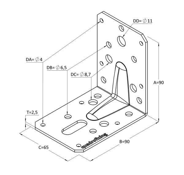 Čierny uholník do dreva s prelisom 4
