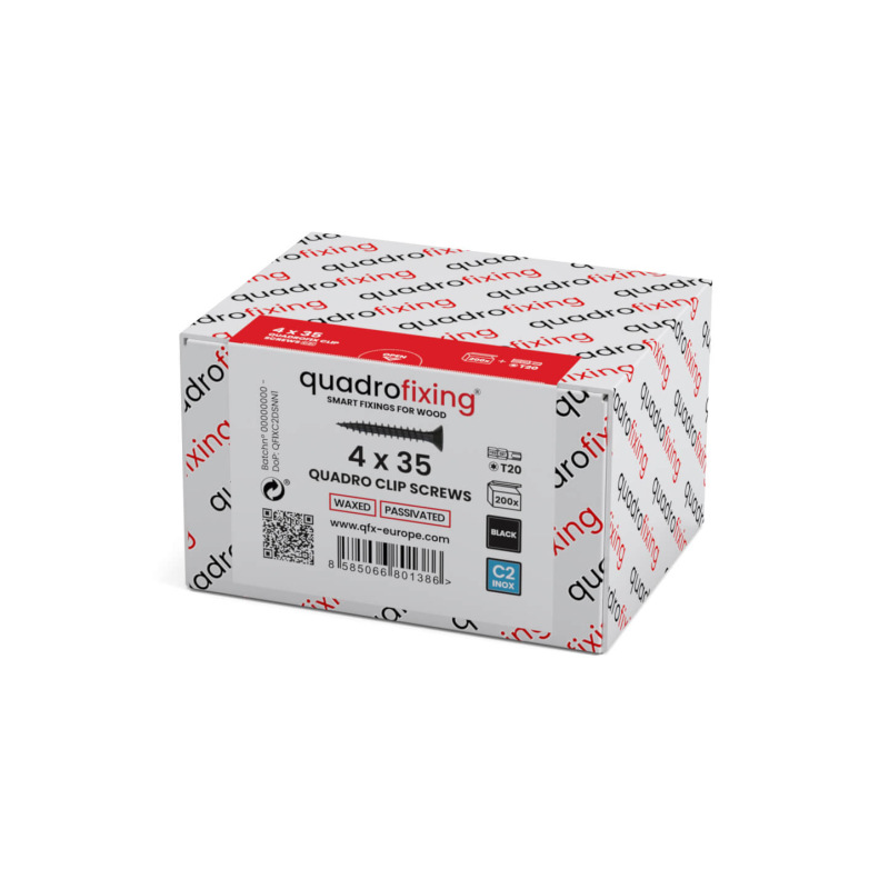 Čierne nerezové skrutky do dreva, voskované pre QUADRO CLIP (200 ks+bit) 1