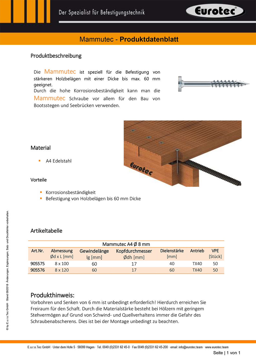Eurotec Mammutec - produktový list