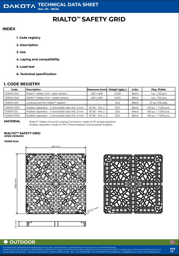 Bezpečnostný rošt Rialto - technický list 1